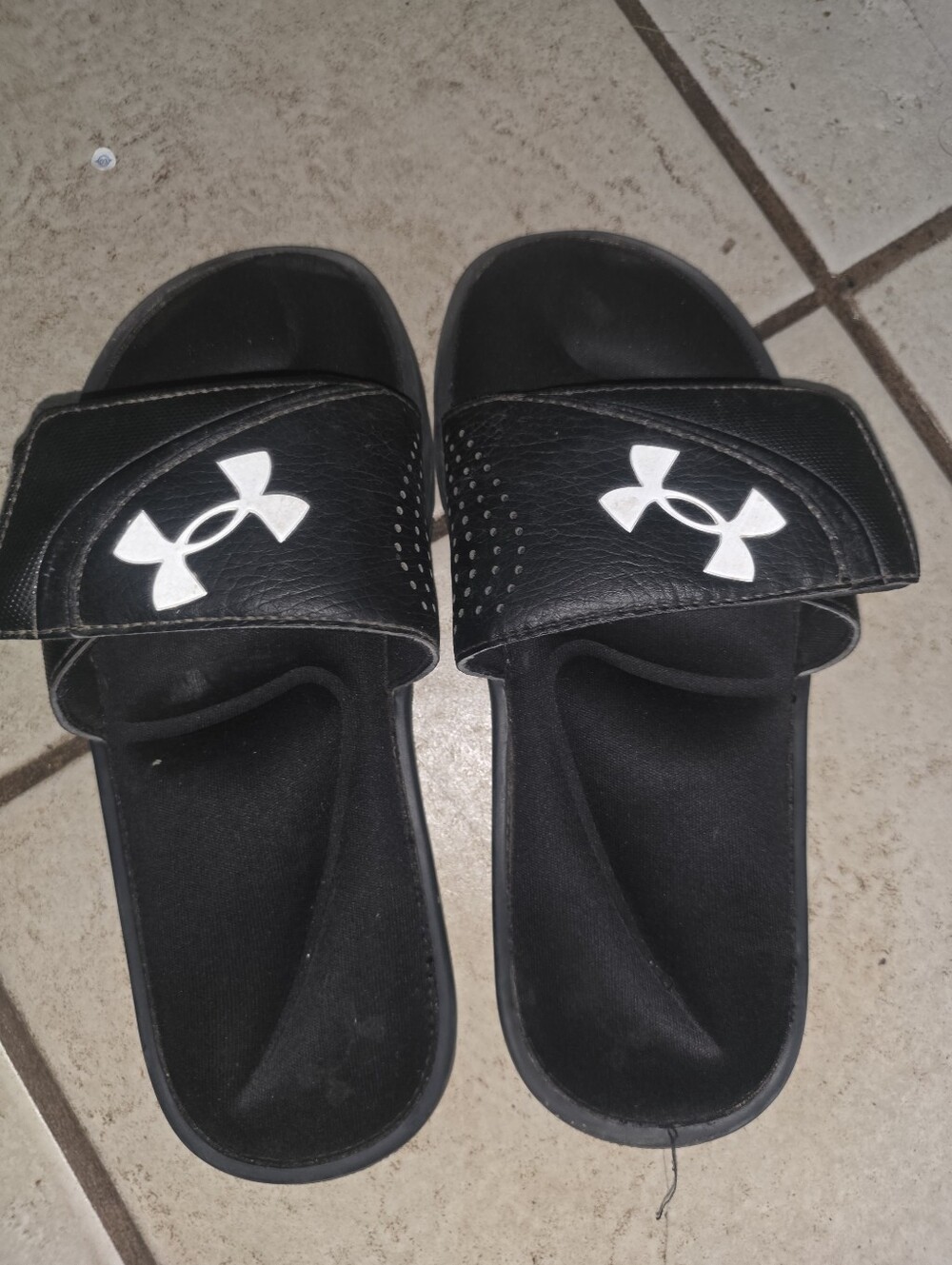 Under Armour Black Slide Sandals with White Logo for Kids Size 5y